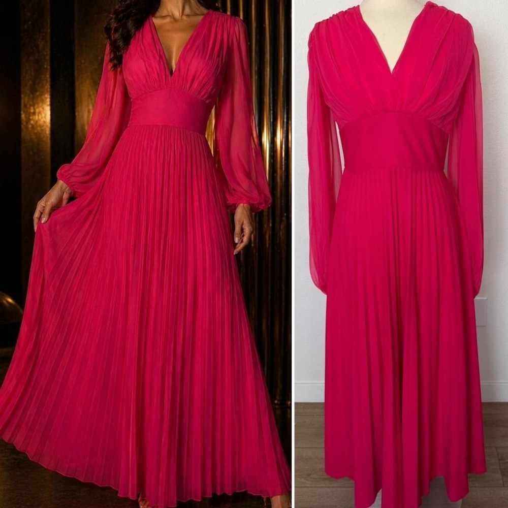 Vintage 70s Vera Hicks Pleated Chiffon Maxi Dress Fairycore Ethereal
